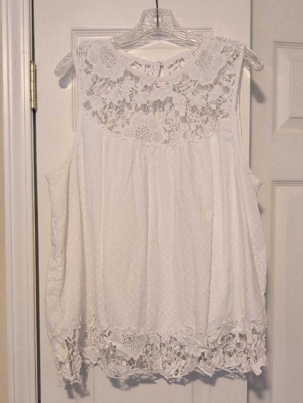 Anthropologie White Sleeveless Lace-Trim Top